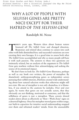 Nesse RM: Why So Many People with Selfish Genes Are Pretty Nice