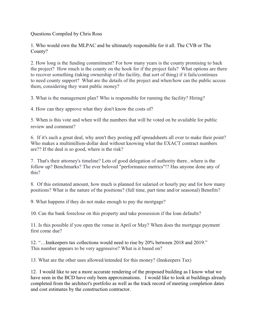 Questions Compiled by Chris Ross