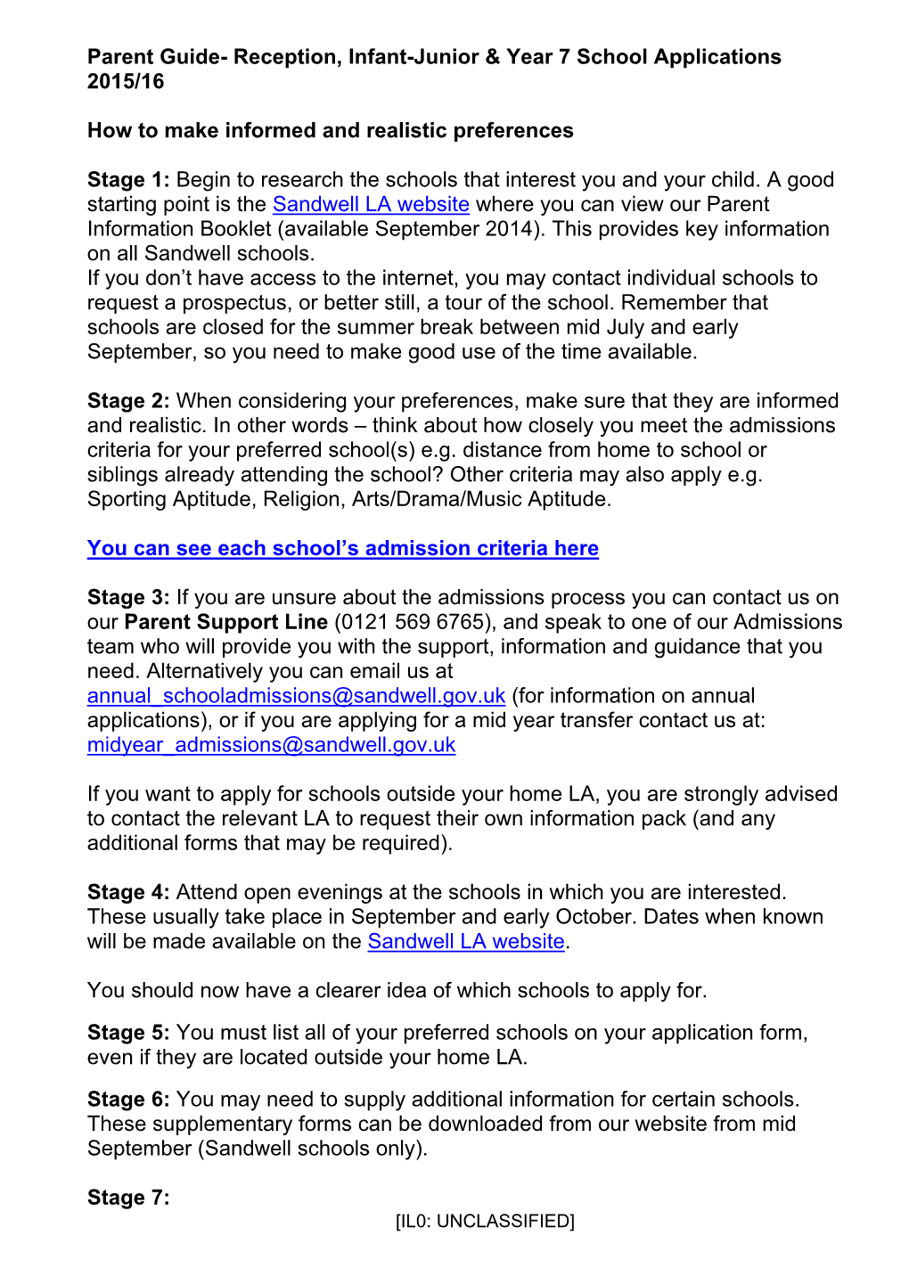 Parent Guide- Reception/Infant-Junior & Year 7