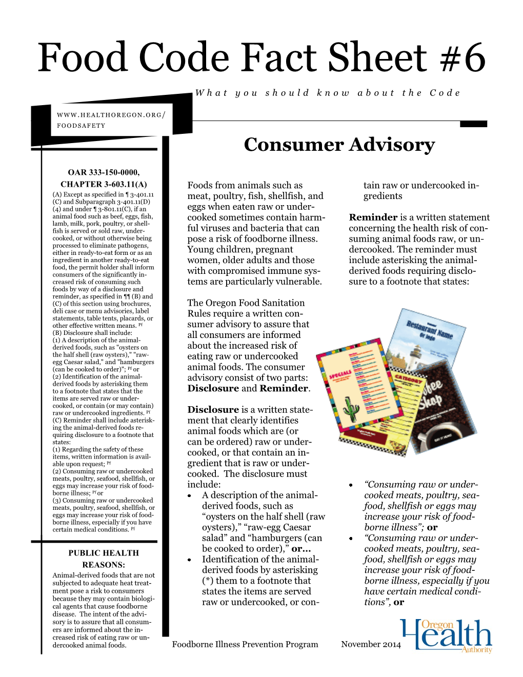 Food Code Fact Sheet #6 What You Should Know About the Code