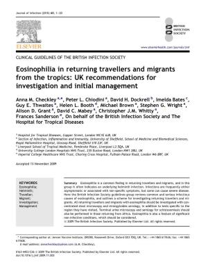 Eosinophilia in Returning Travellers and Migrants from the Tropics: UK Recommendations for Investigation and Initial Management