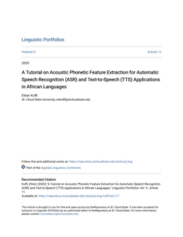 A Tutorial on Acoustic Phonetic Feature Extraction for Automatic Speech Recognition (ASR) and Text-To-Speech (TTS) Applications in African Languages