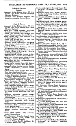 Supplement to the London Gazette, 5 Apkil, 1919. 4525
