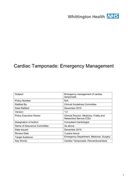 Cardiac Tamponade: Emergency Management