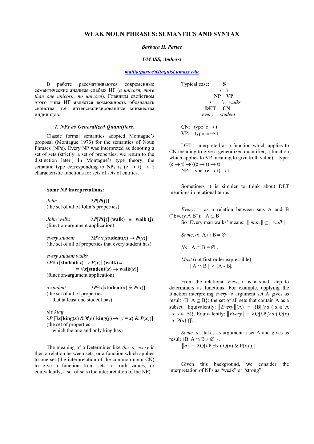 Weak Noun Phrases: Semantics and Syntax