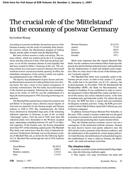 The Crucial Role of the 'Mittelstand' in the Economy of Postwar Germany