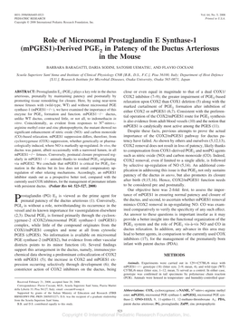 Role of Microsomal Prostaglandin E Synthase-1 (Mpges1)-Derived PGE2 in Patency of the Ductus Arteriosus in the Mouse