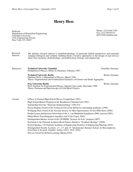 Henry Hess: Curriculum Vitae – September 2018 Page 1 of 23