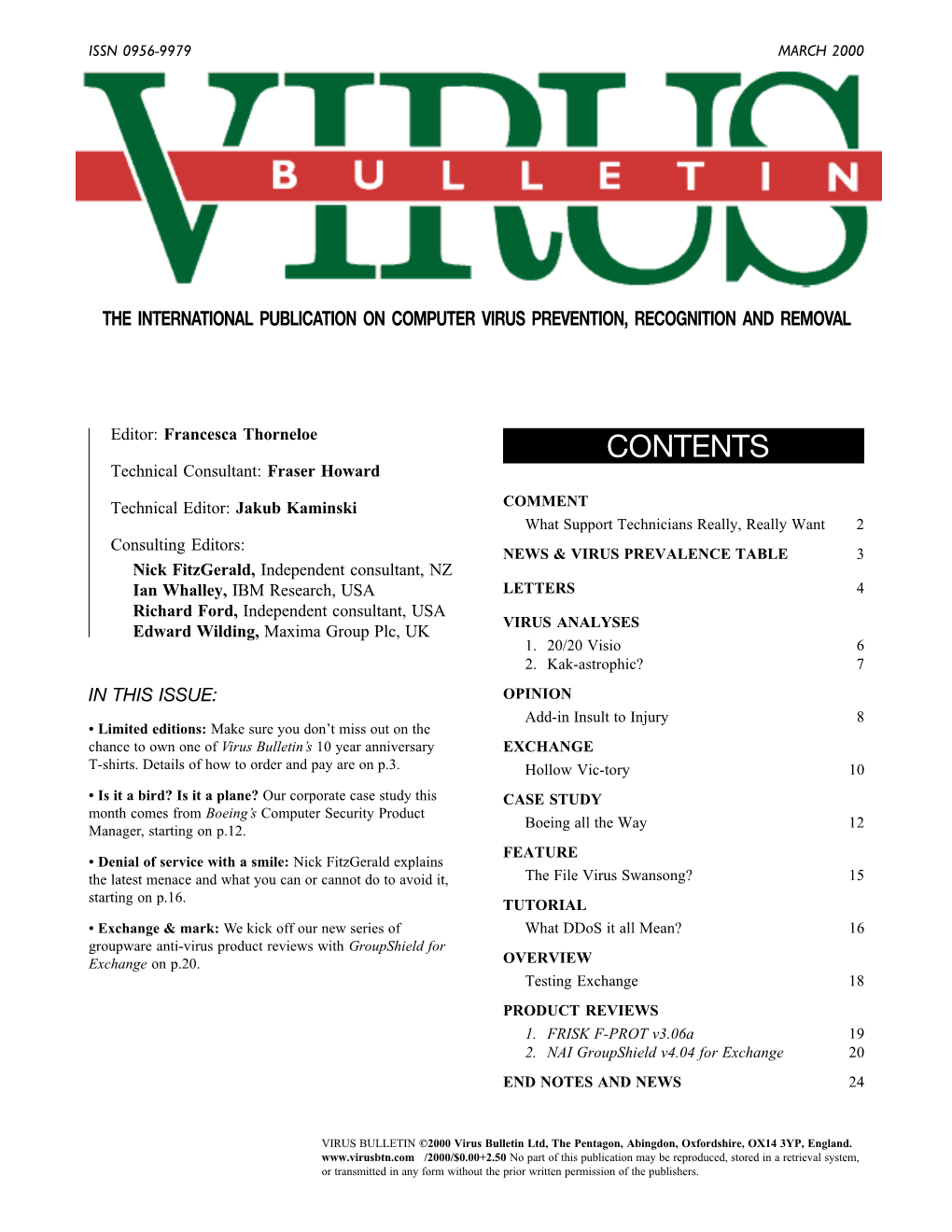 Virus Bulletin, March 2000