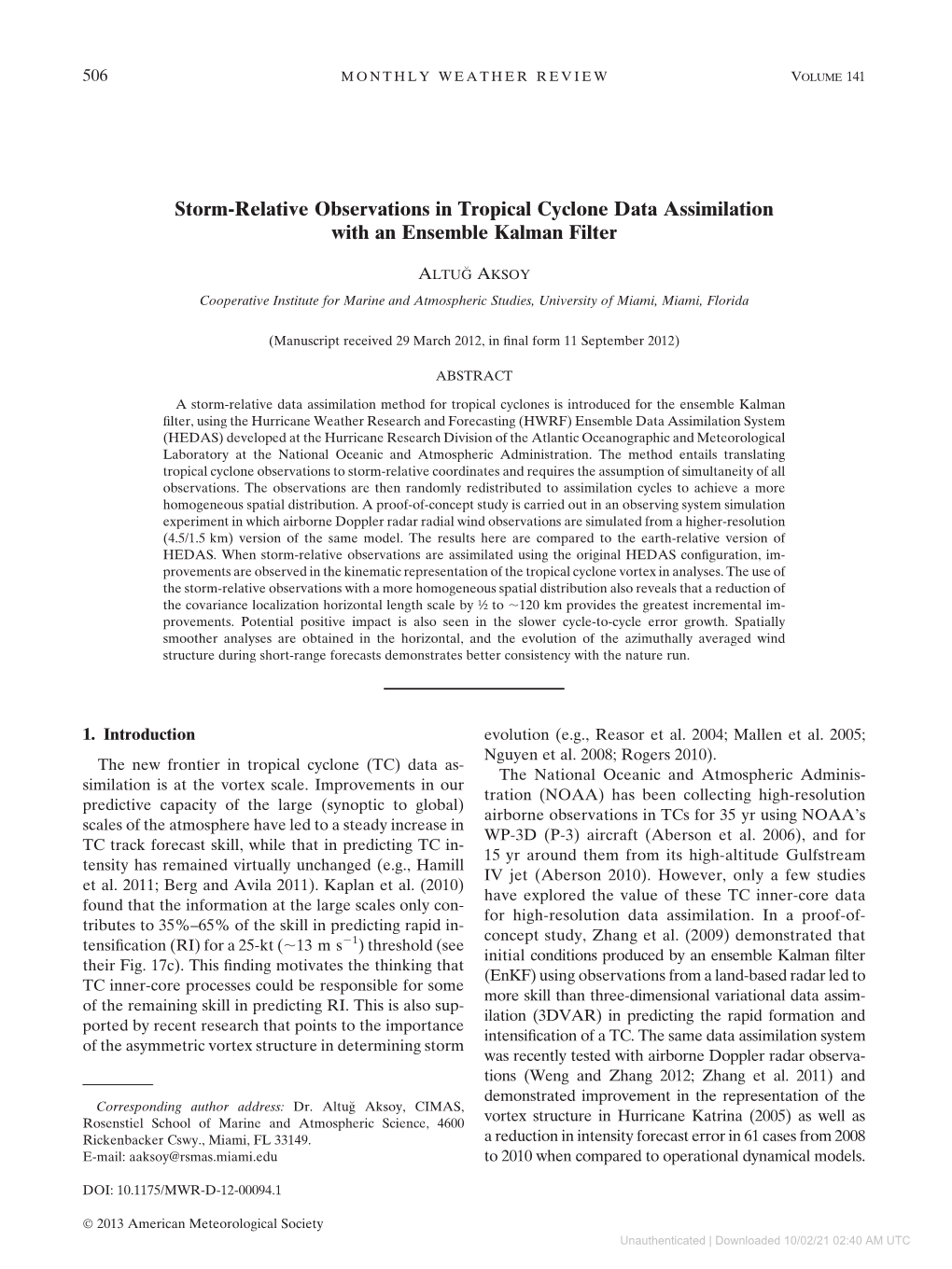 Storm-Relative Observations in Tropical Cyclone Data Assimilation with an Ensemble Kalman Filter