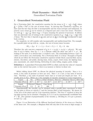 Fluid Dynamics - Math 6750 Generalized Newtonian Fluids