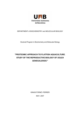 Proteomic Approach to Flatfish Aquaculture, Study of The