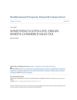 ORIGIN-BASED E-COMMERCE SALES TAX, 12 Brook