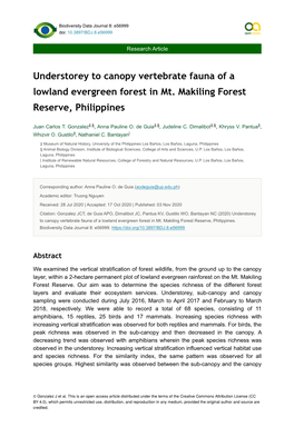 Understorey to Canopy Vertebrate Fauna of a Lowland Evergreen Forest in Mt. Makiling Forest Reserve, Philippines