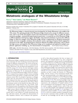 Metatronic Analogues of the Wheatstone Bridge