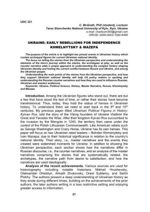 Ukraine: Early Rebellions for Independence Khmelnytsky & Mazepa