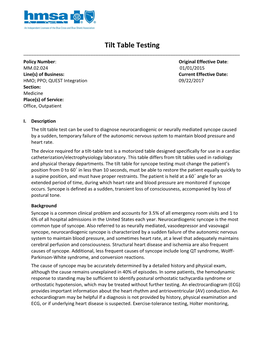 Tilt Table Testing