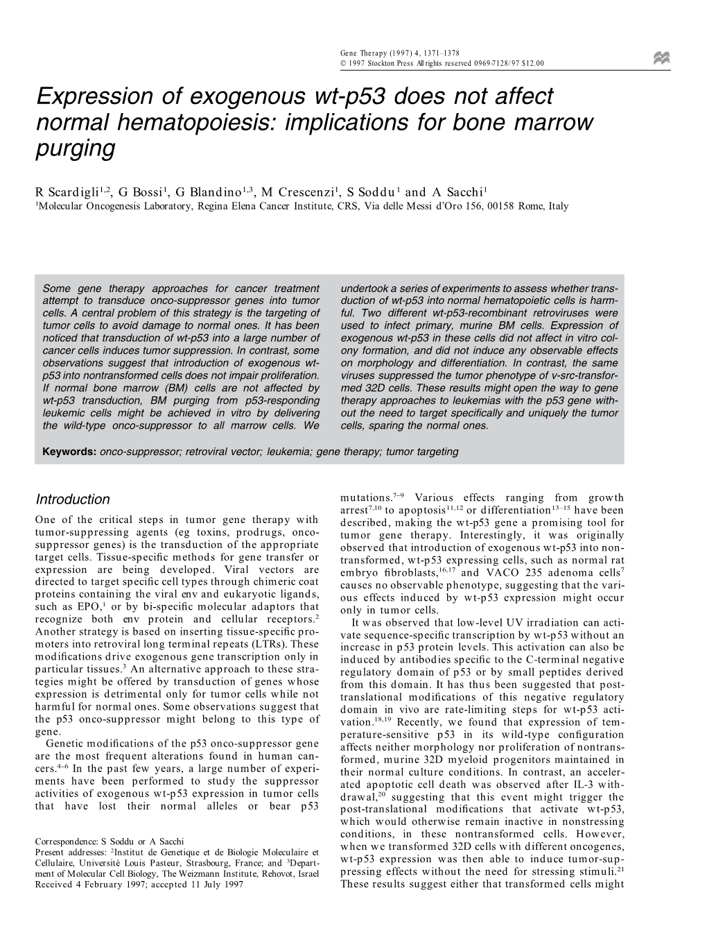 Expression of Exogenous Wt-P53 Does Not Affect Normal Hematopoiesis: Implications for Bone Marrow Purging