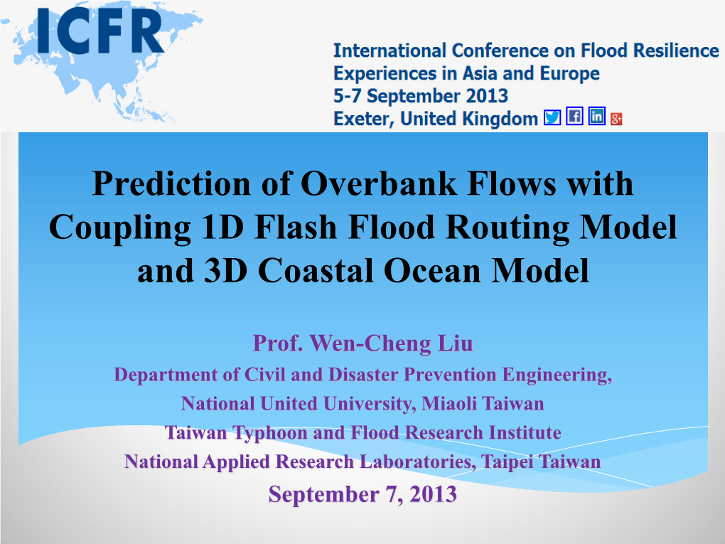 Prediction of Overbank Flows with Coupling 1D Flash Flood Routing Model and 3D Coastal Ocean Model