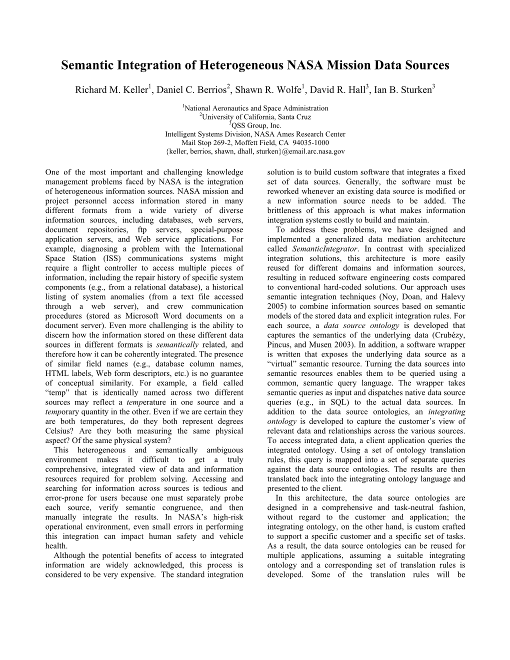 Semantic Integration of Heterogeneous NASA Mission Data Sources