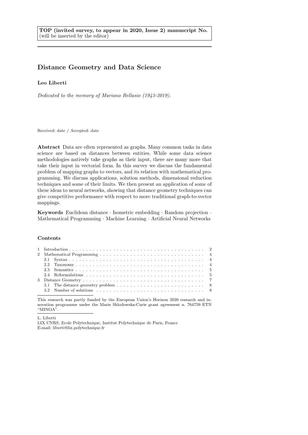 Distance Geometry and Data Science