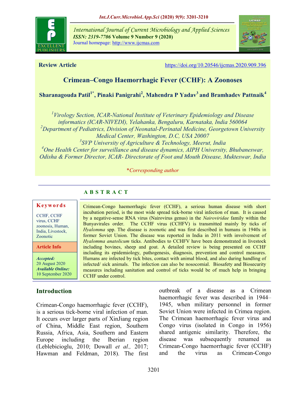 Crimean–Congo Haemorrhagic Fever (CCHF): a Zoonoses