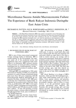 Microfinance Success Amidst Macroeconomic Failure: the Experience of Bank Rakyat Indonesia During the East Asian Crisis