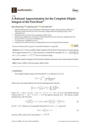A Rational Approximation for the Complete Elliptic Integral of the First Kind †
