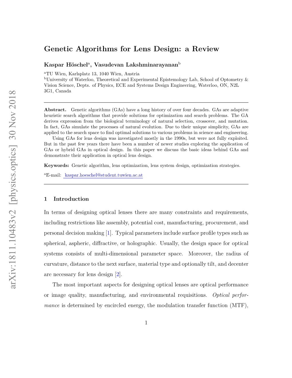 Genetic Algorithms for Lens Design: a Review