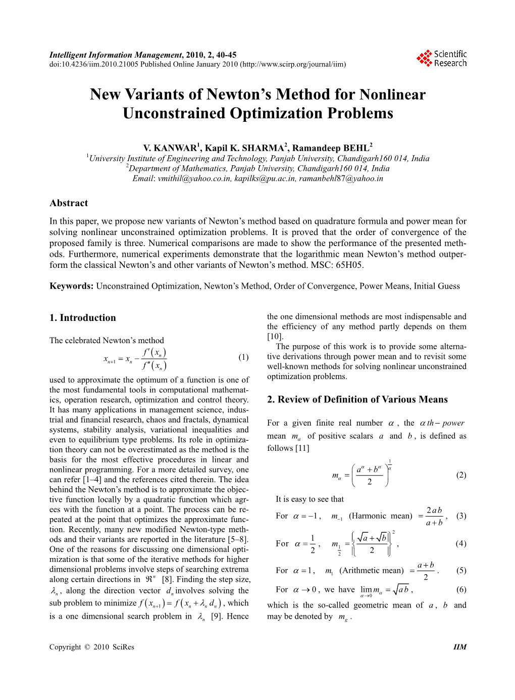 New Variants of Newton's Method for Nonlinear Unconstrained