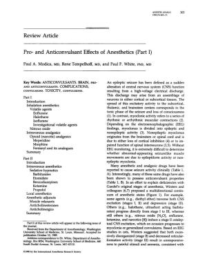 And Anticonvulsant Effects of Anesthetics (Part I)