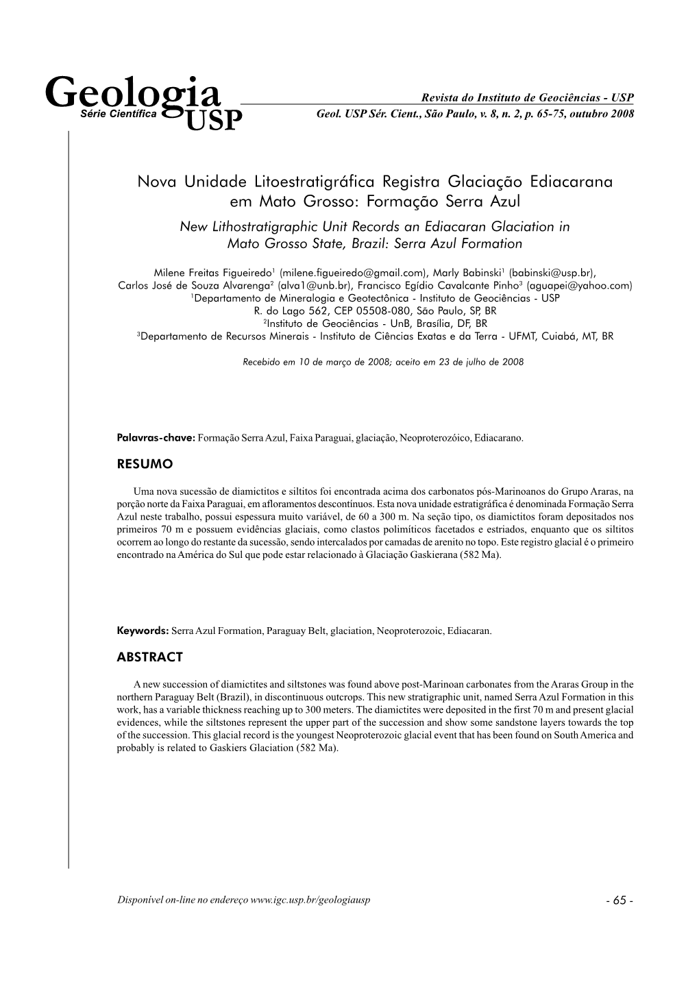 Geologia Revista Do Instituto De Geociências - USP Série Científica USP Geol