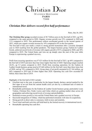 Christian Dior Delivers Record First Half Performance