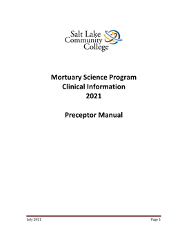 Mortuary Science Program Clinical Information 2021 Preceptor Manual