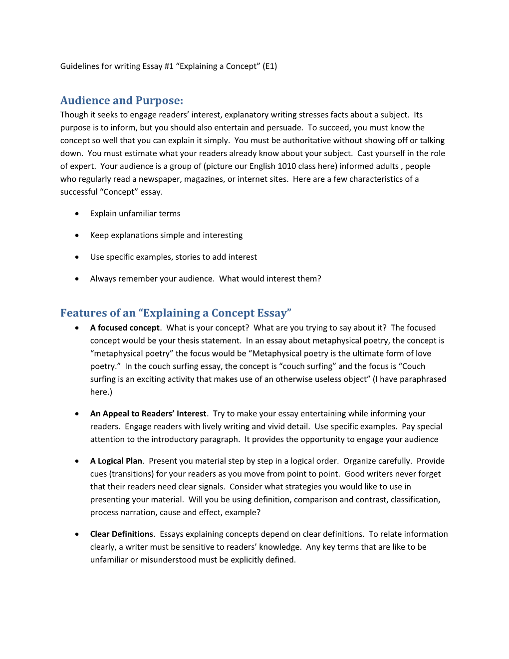 Guidelines for Writing Essay #1 Explaining a Concept (E1)