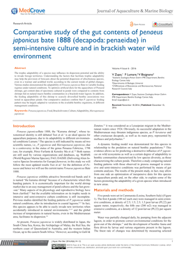 Comparative Study of the Gut Contents of Penaeus Japonicus Bate 1888 (Decapoda: Penaeidae) in Semi-Intensive Culture and in Brackish Water Wild Environment