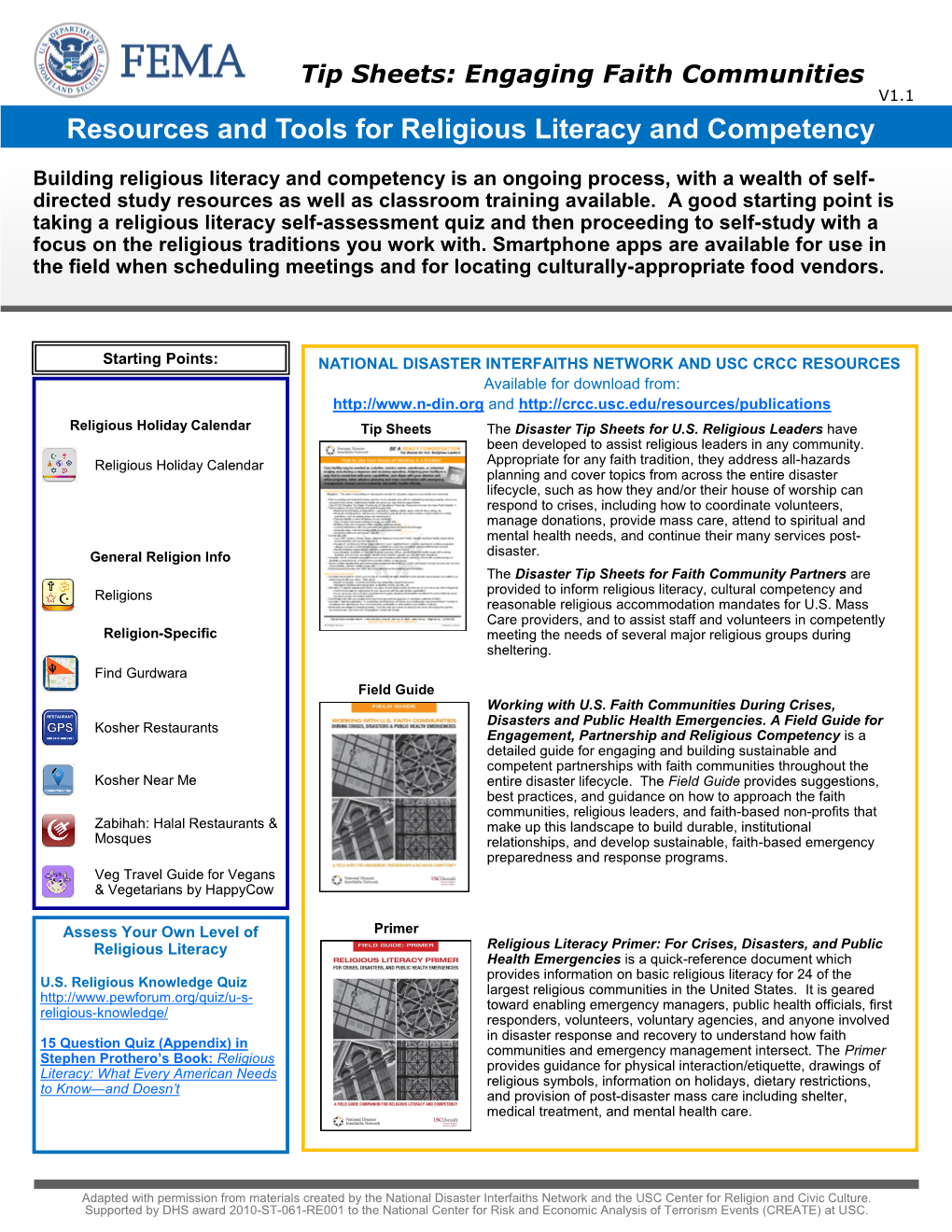 Religious and Cultural Literacy and Competency Resources and Tool