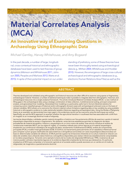 Material Correlates Analysis (MCA) an Innovative Way of Examining Questions in Archaeology Using Ethnographic Data