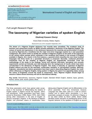 The Taxonomy of Nigerian Varieties of Spoken English