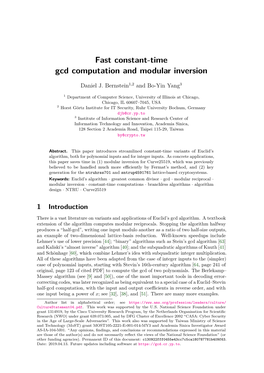 Fast Constant-Time Gcd Computation and Modular Inversion