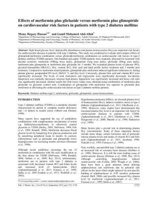 Effects of Metformin Plus Gliclazide Versus Metformin Plus Glimepiride on Cardiovascular Risk Factors in Patients with Type 2 Diabetes Mellitus
