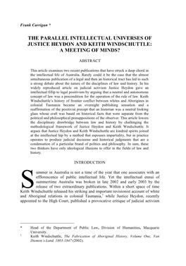 The Parallel Intellectual Universes of Justice Heydon and Keith Windschuttle: a Meeting of Minds?