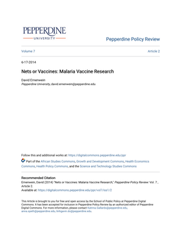 Malaria Vaccine Research