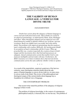 The Validity of Human Language: a Vehicle for Divine Truth