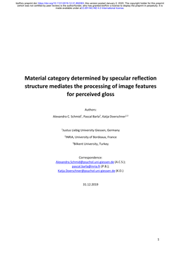 Material Category Determined by Specular Reflection Structure Mediates the Processing of Image Features for Perceived Gloss