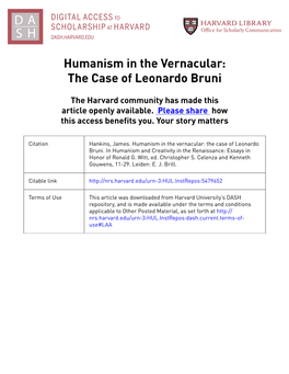 Humanism in the Vernacular: the Case of Leonardo Bruni