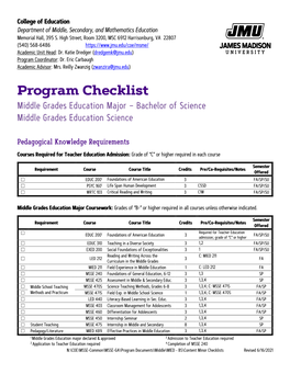 Science Licensure Requirements Checklist