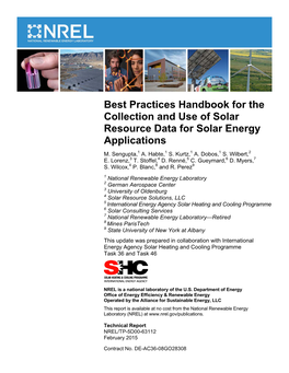 Best Practices Handbook for the Collection and Use of Solar Resource Data for Solar Energy Applications M