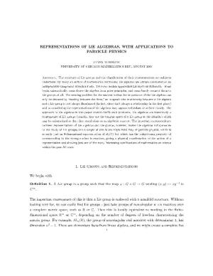 Representations of Lie Algebras, with Applications to Particle Physics