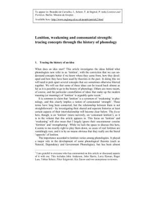 Lenition, Weakening and Consonantal Strength: Tracing Concepts Through the History of Phonology